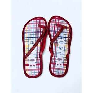 Bongo Deadstock Y2K Plaid Flip Flops Red Glitter Straps Beach Women’s Size 7